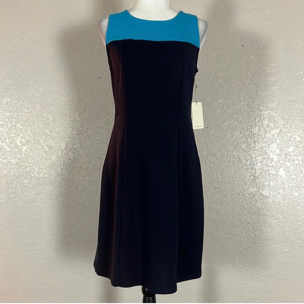 NWT 41 Hawthorn Lucinda Colorblock Knit A-Line Dress Navy Teal M
